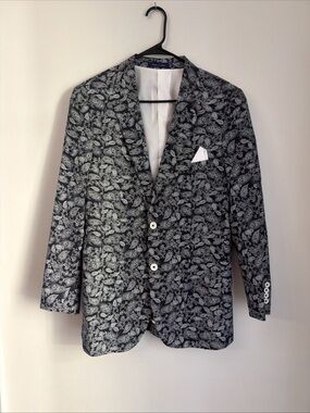 Alan Flusser Linen Blazer Jacket Men Small Paisley Sport Coat Preppy Modern